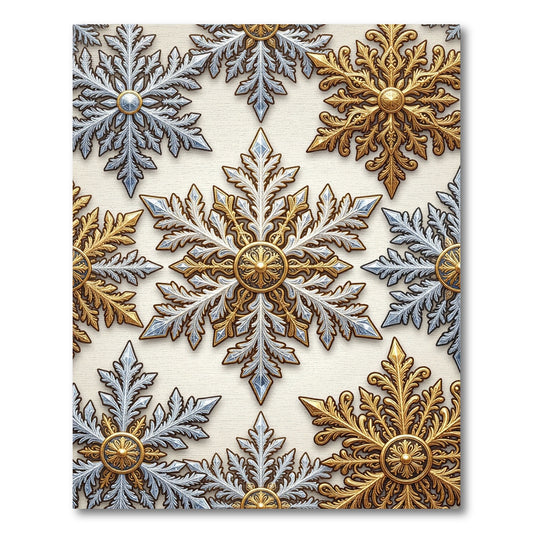 Metallic Gold and Silver Winter Snowflake Rug