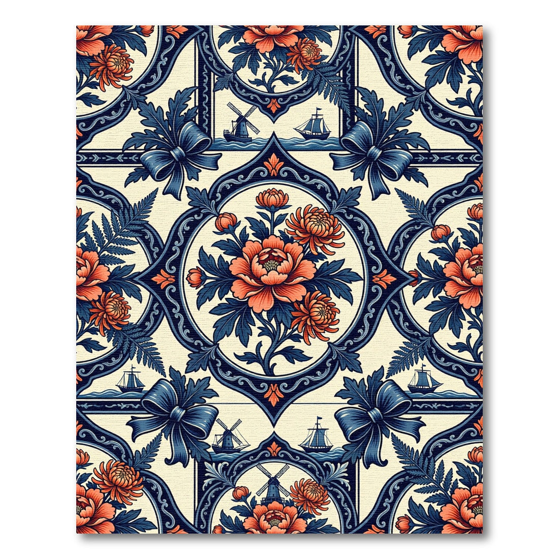 Coral Floral Navy Nautical Medallion Rug