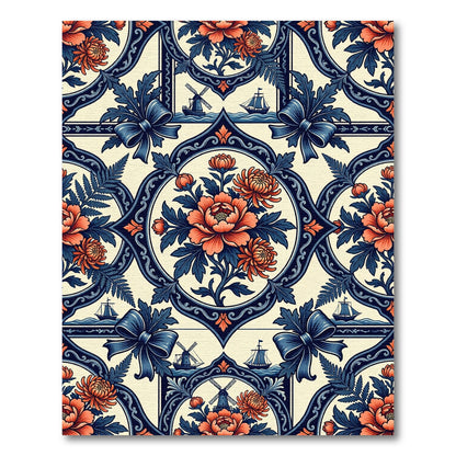 Coral Floral Navy Nautical Medallion Rug