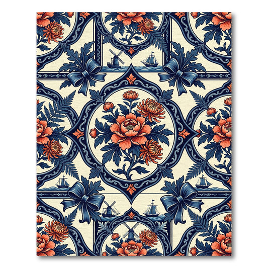 Coral Floral Navy Nautical Medallion Rug
