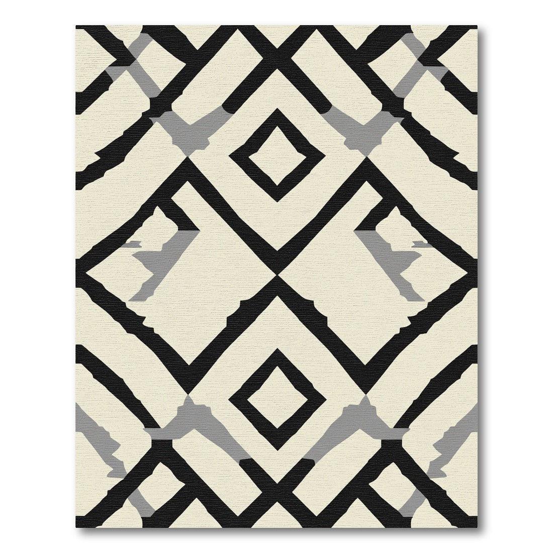 Ecru and Black Geometric Diamond Overlay Rug