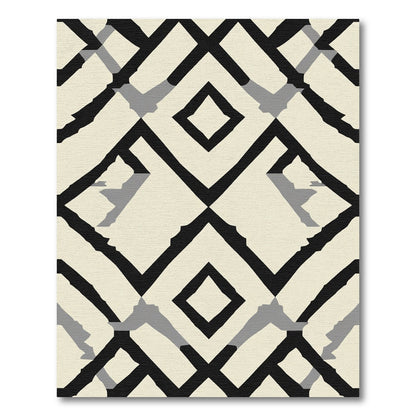 Ecru and Black Geometric Diamond Overlay Rug