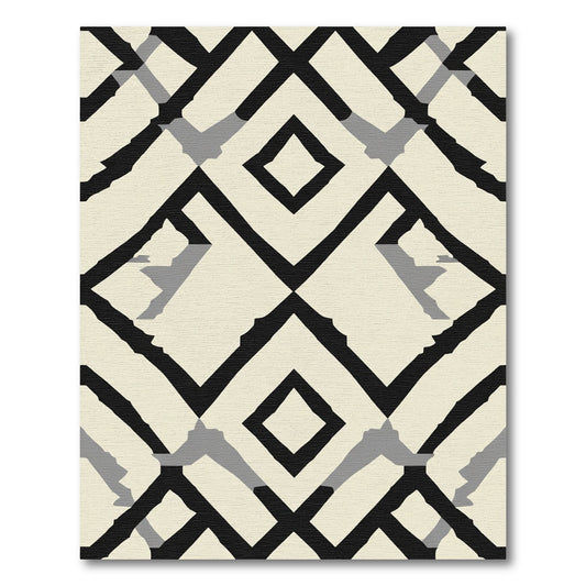 Ecru and Black Geometric Diamond Overlay Rug