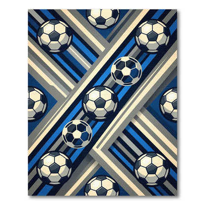 Dynamic Soccer Ball Blue Striped Graphic Rug
