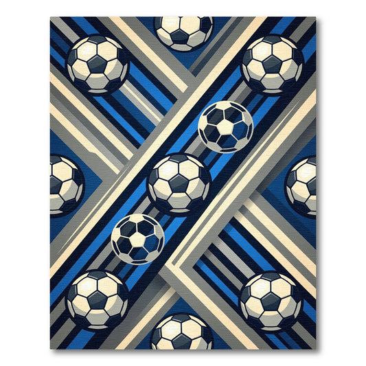 Dynamic Soccer Ball Blue Striped Graphic Rug