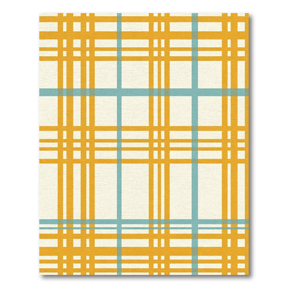 Golden Teal Checkered Grid Rug