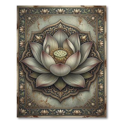 Elegant Muted Gray Lotus Mandala Rug