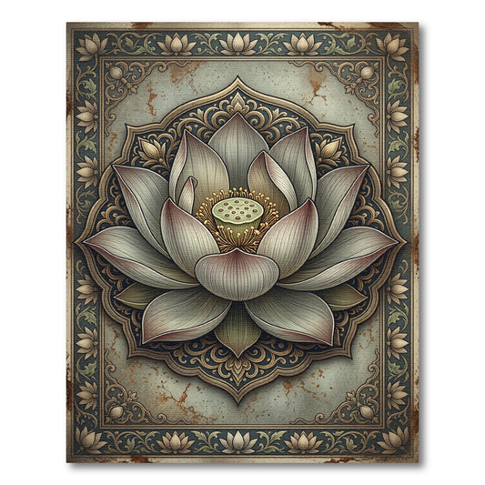 Elegant Muted Gray Lotus Mandala Rug