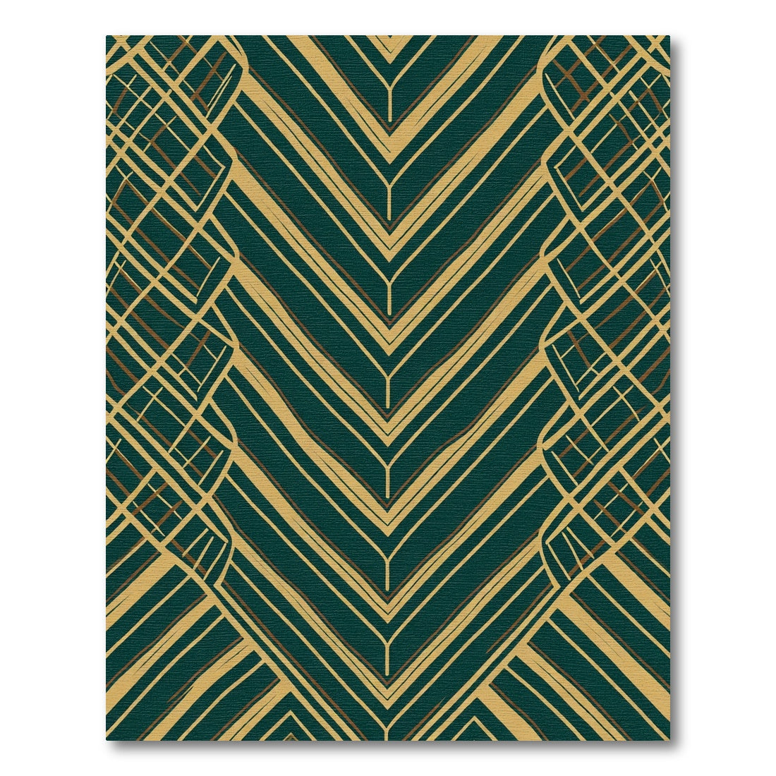 Emerald Gold Chevron Caged Lattice Rug