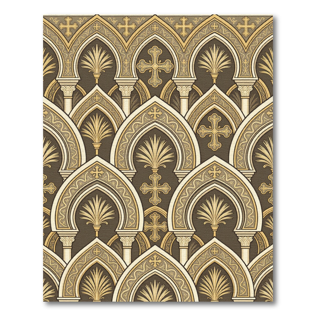 Brown Gold Arabesque Arch Pattern Rug