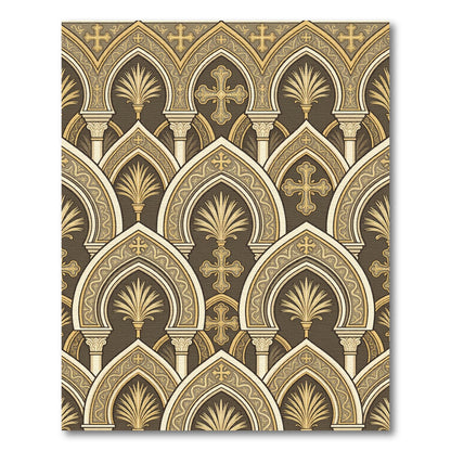 Brown Gold Arabesque Arch Pattern Rug