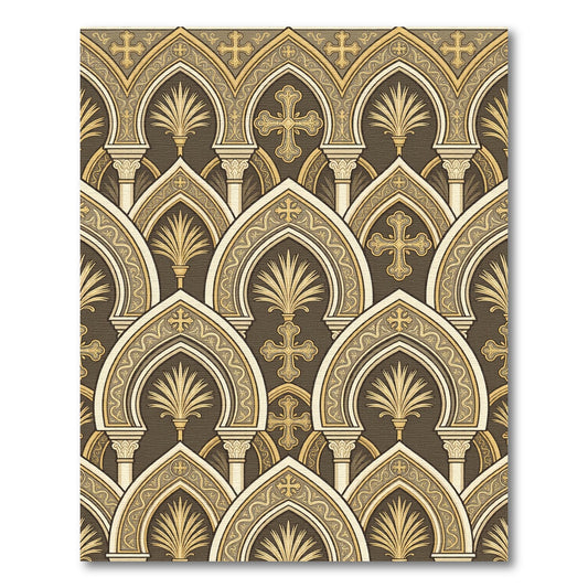 Brown Gold Arabesque Arch Pattern Rug