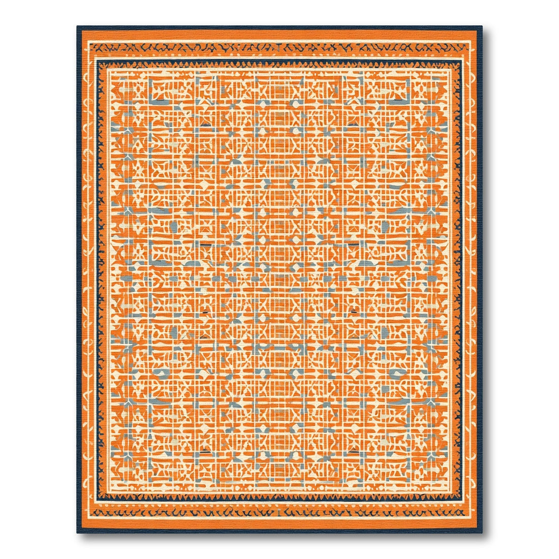 Orange Geometric Ivory Labyrinth Rug