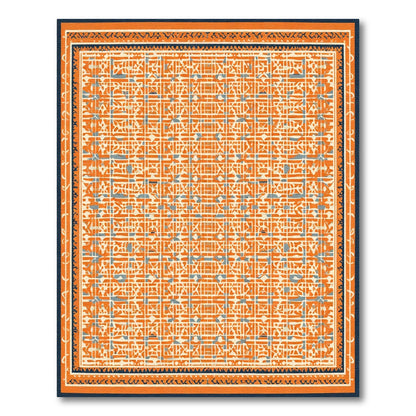 Orange Geometric Ivory Labyrinth Rug