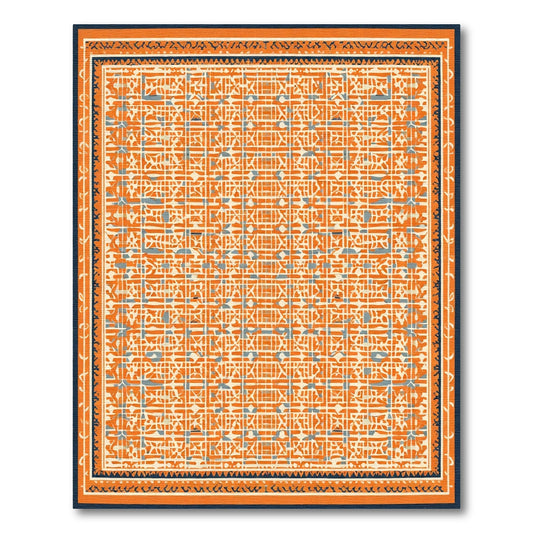 Orange Geometric Ivory Labyrinth Rug
