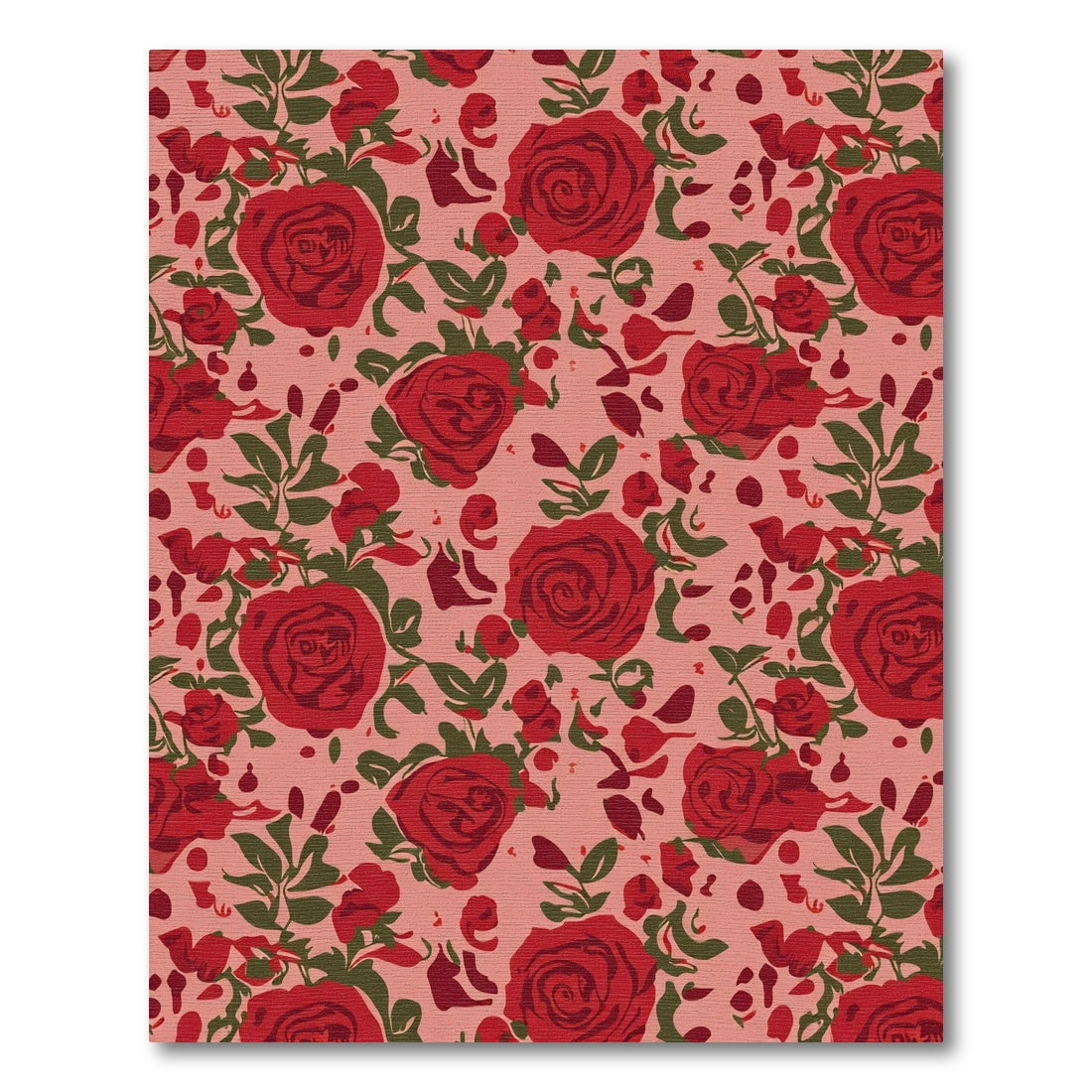 Romantic Red Rose Floral Swirl Rug