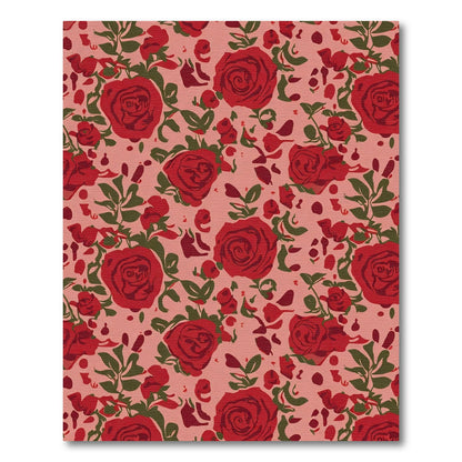 Romantic Red Rose Floral Swirl Rug