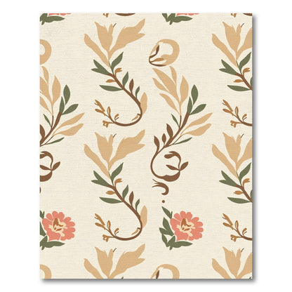 Terracotta Pink Floral Botanical Cream Rug