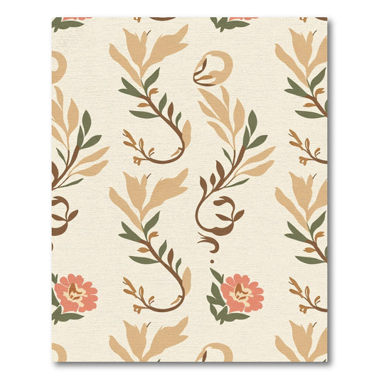 Terracotta Pink Floral Botanical Cream Rug