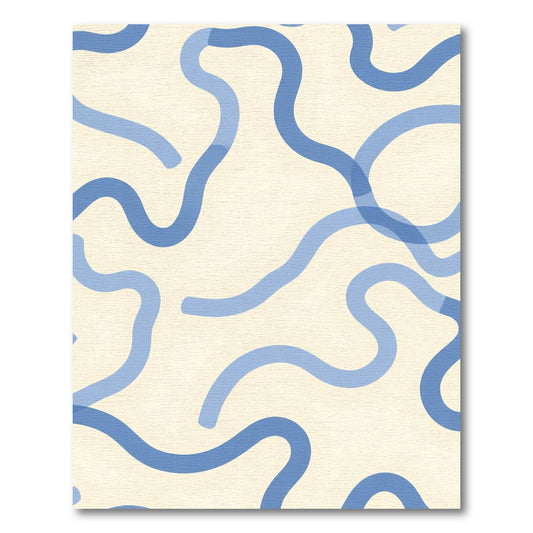 Cream Blue Abstract Swirls Rug