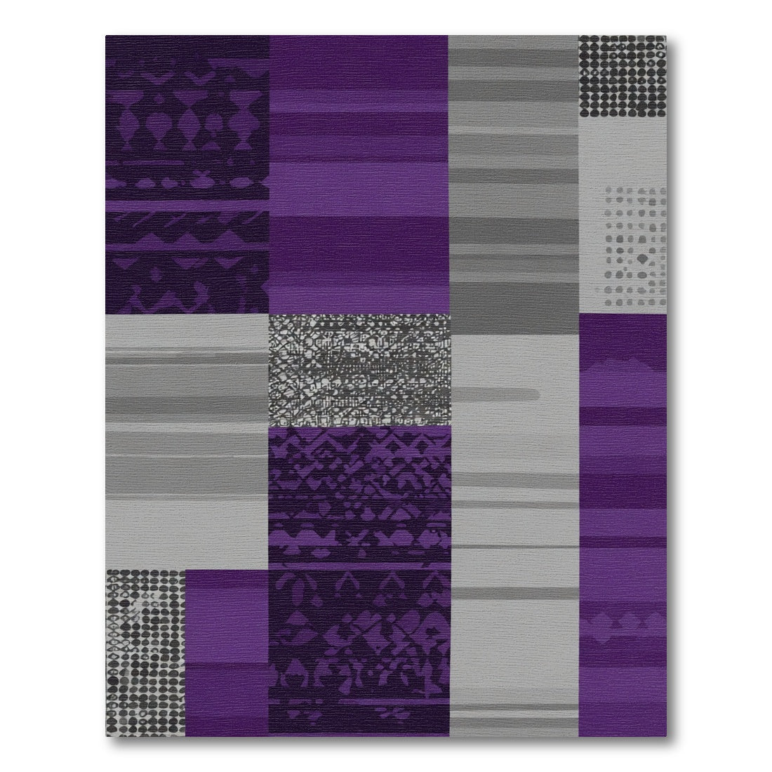 Bold Purple Gray Geometric Patchwork Rug