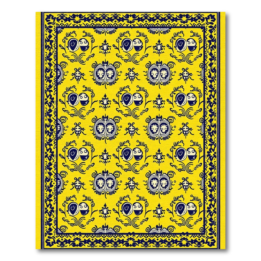 Vibrant Yellow Blue Ornamental Medallion Rug