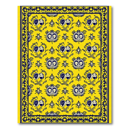 Vibrant Yellow Blue Ornamental Medallion Rug