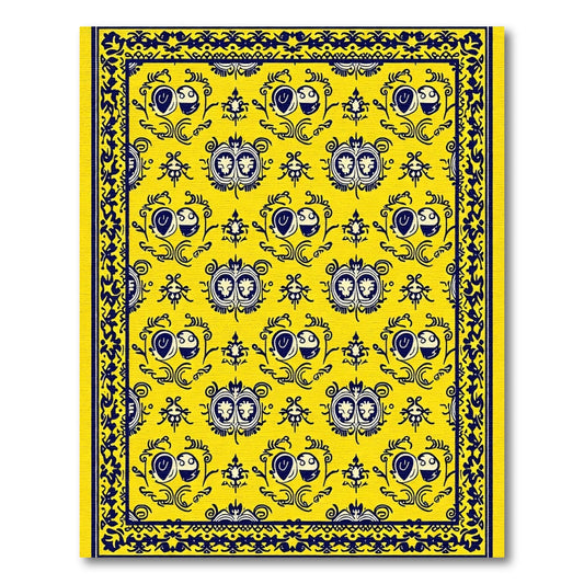Vibrant Yellow Blue Ornamental Medallion Rug