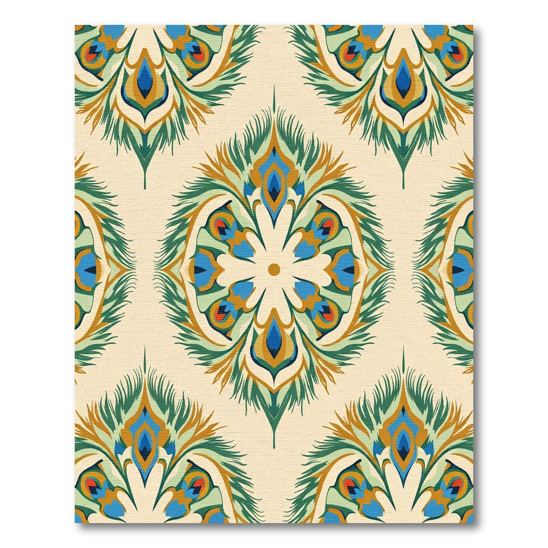 Serene Teal Peacock Feather Medallion Rug