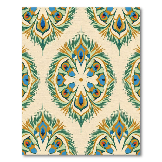 Serene Teal Peacock Feather Medallion Rug