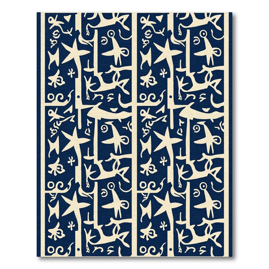 Coastal Ivory Navy Abstract Figures Rug