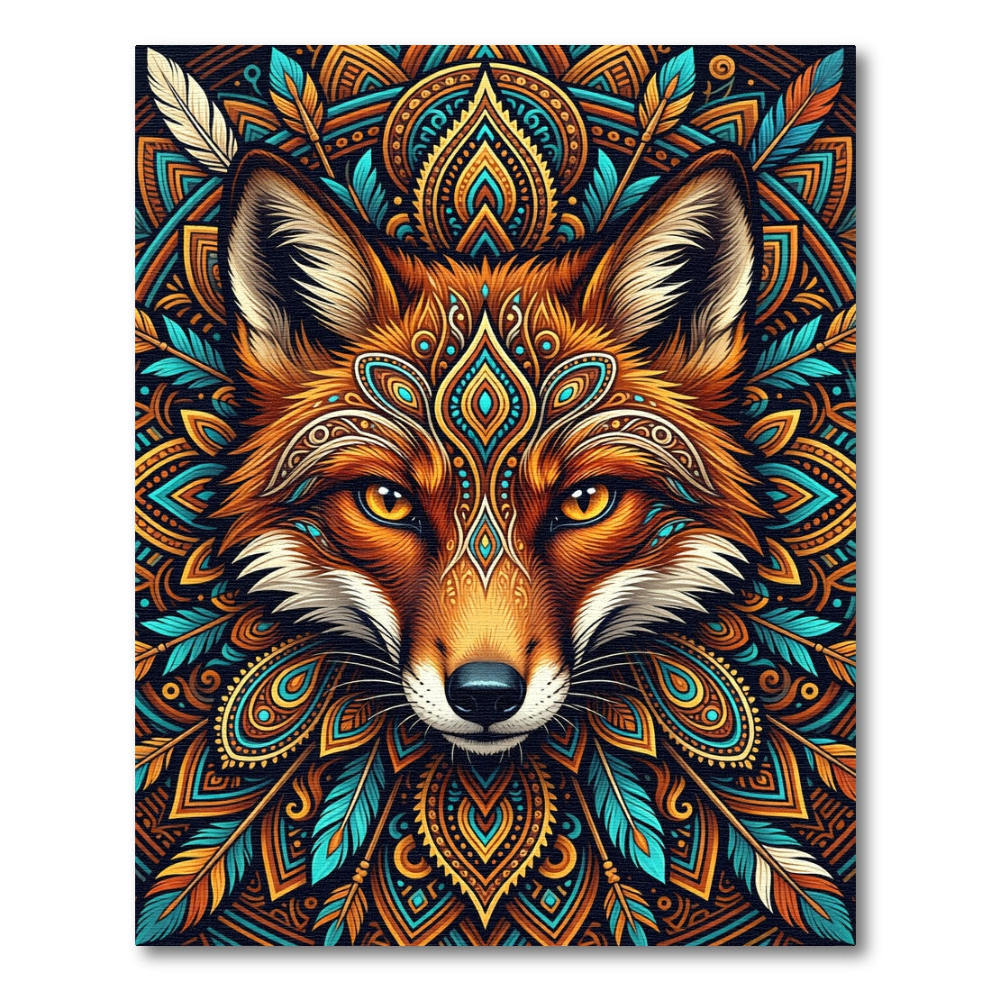 Vibrant Orange Fox Boho Feather Medallion Rug