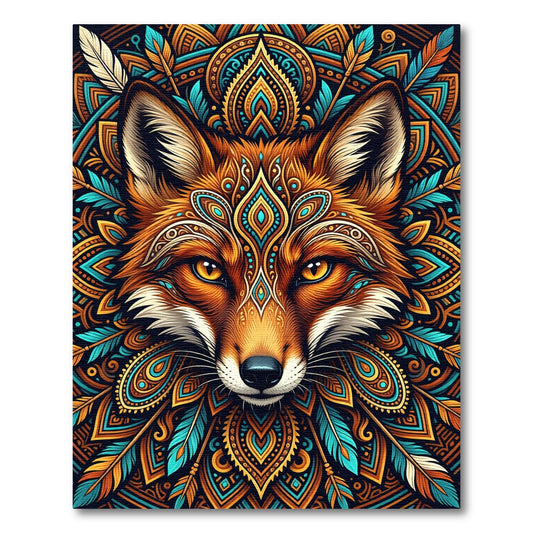 Vibrant Orange Fox Boho Feather Medallion Rug