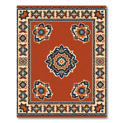 Burnt Orange Floral Medallion Border Rug
