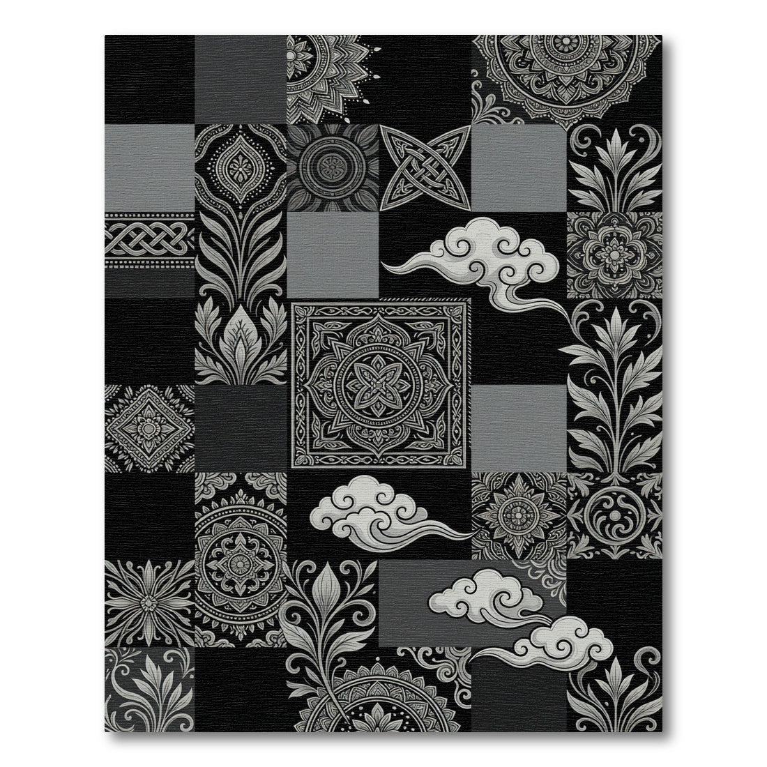 Monochromatic Collage Mandala Cloud Artwork Rug