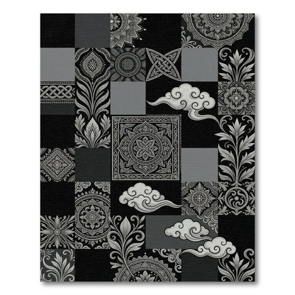 Monochromatic Collage Mandala Cloud Artwork Rug