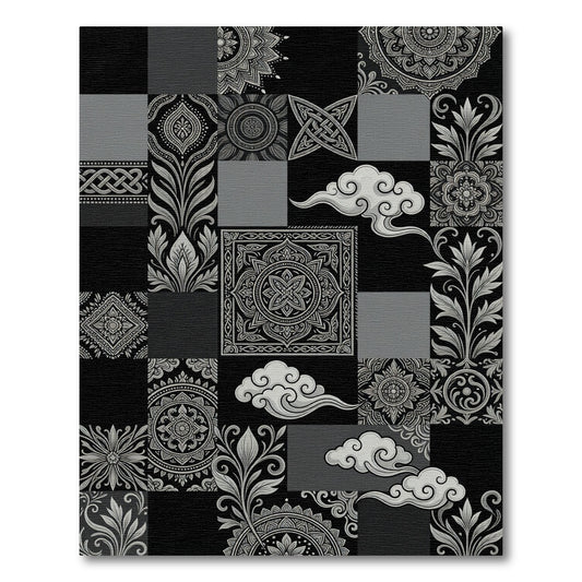 Monochromatic Collage Mandala Cloud Artwork Rug
