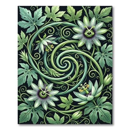 Art Nouveau Green Passion Flower Vines Rug