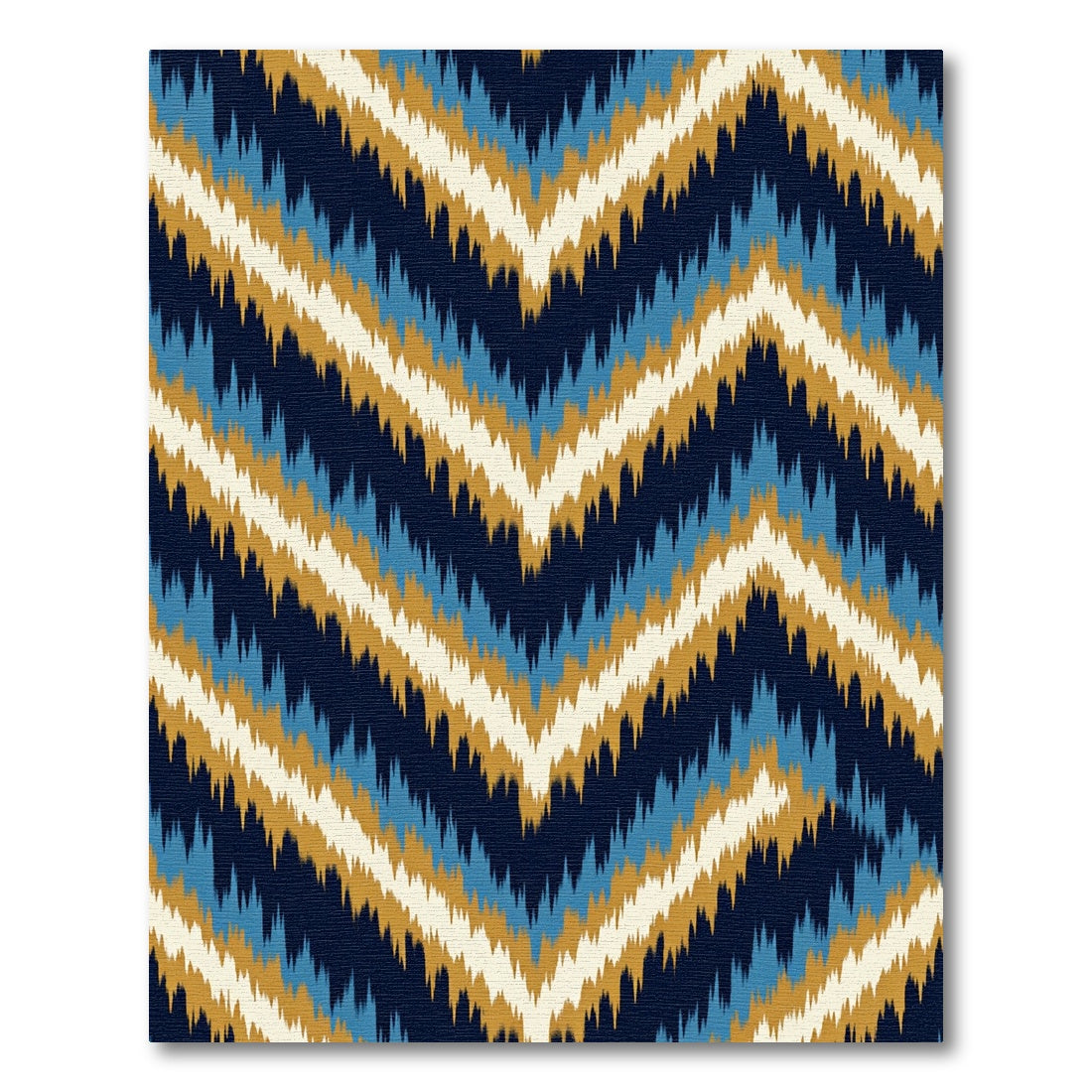 Navy Blue Golden Chevron Ikat Wave Rug