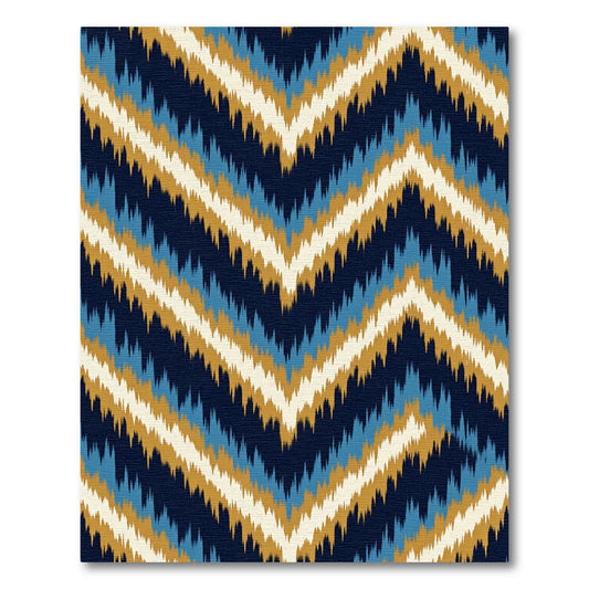 Navy Blue Golden Chevron Ikat Wave Rug