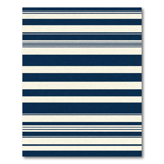 Deep Blue Cream Striped Rug