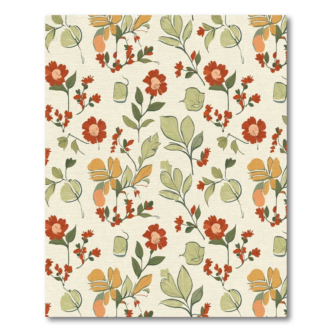 Rusty Orange Floral Botanical Vines Rug