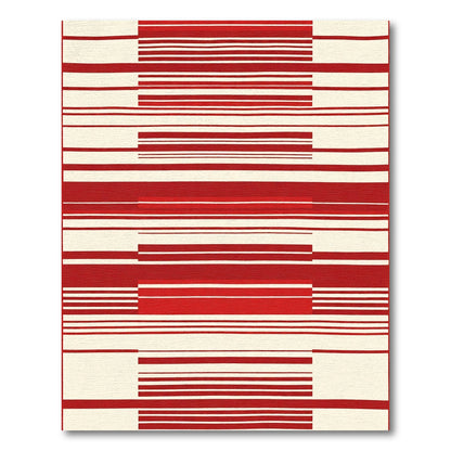 Modern Red Cream Stripe Composition Rug