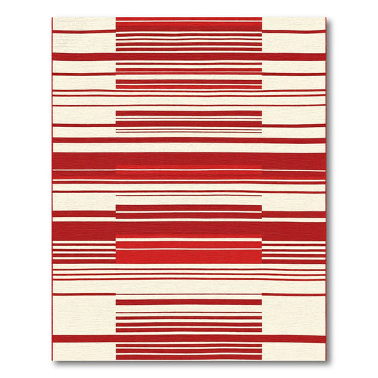 Modern Red Cream Stripe Composition Rug