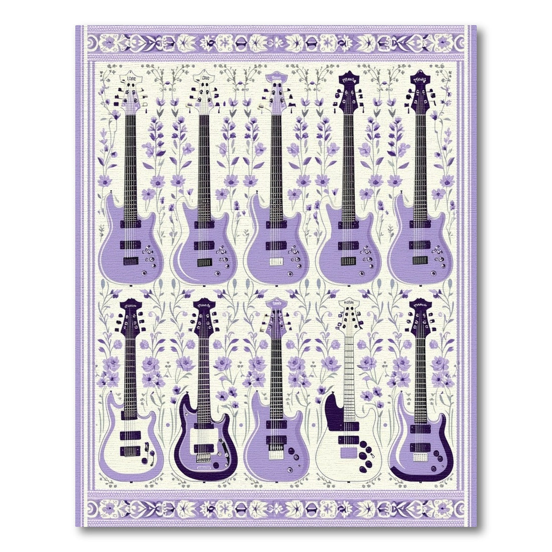 Purple Electric Guitars Floral Rug