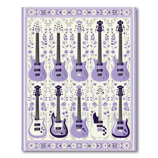 Purple Electric Guitars Floral Rug