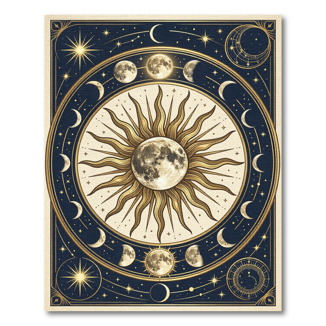 Celestial Golden Moon and Sun Art Rug