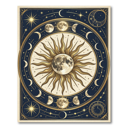 Celestial Golden Moon and Sun Art Rug