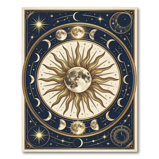 Celestial Golden Moon and Sun Art Rug