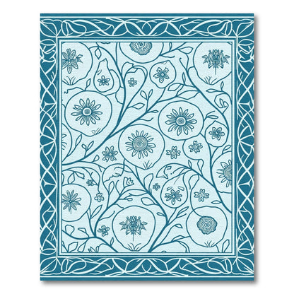 Teal Floral Vine Medallion Border Rug